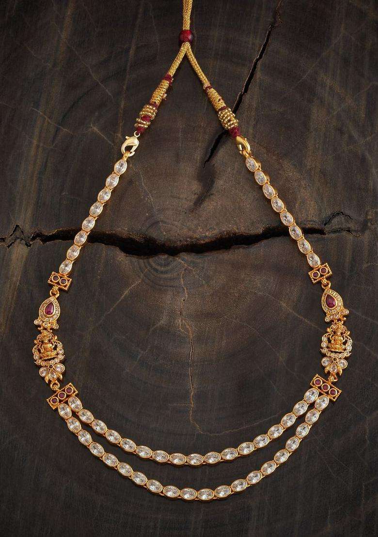 92.5 Silver Gold-Plated Stone Studded Temple Necklace for Women | Traditional Temple Jewellery for Wedding & Festive Wear | Gift for Her - Indya