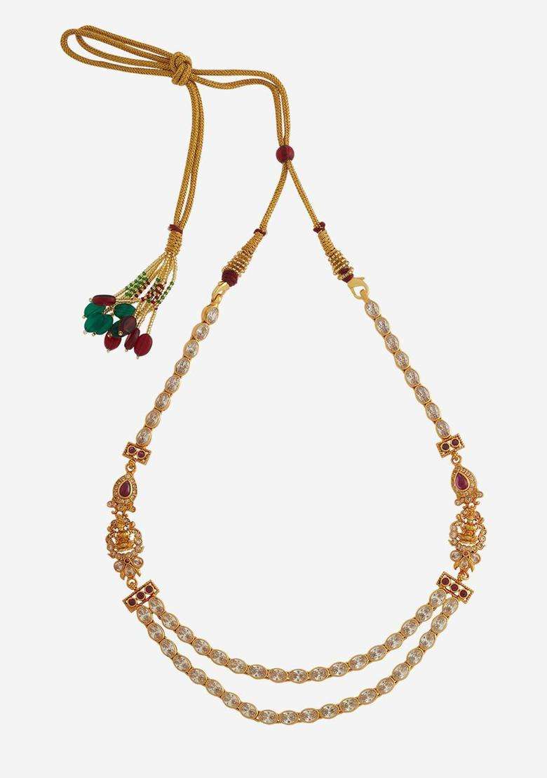 92.5 Silver Gold-Plated Stone Studded Temple Necklace for Women | Traditional Temple Jewellery for Wedding & Festive Wear | Gift for Her - Indya