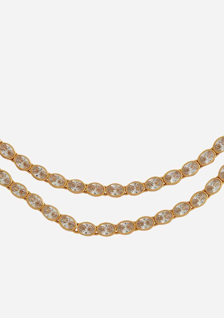 92.5 Silver Gold-Plated Stone Studded Temple Necklace for Women | Traditional Temple Jewellery for Wedding & Festive Wear | Gift for Her - Indya
