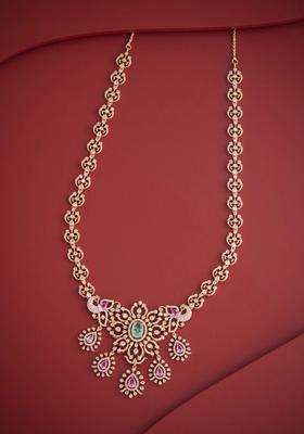 Copper Gold-Plated Temple Necklace with CZ Stone for Women | Traditional Temple Jewellery for Wedding & Festive Wear | Gift for Her