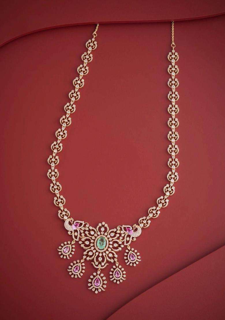 Copper Gold-Plated Temple Necklace with CZ Stone for Women | Traditional Temple Jewellery for Wedding & Festive Wear | Gift for Her - Indya