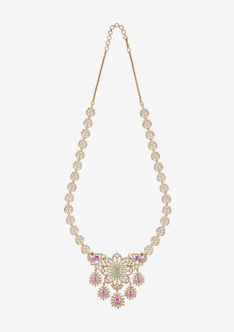 Copper Gold-Plated Temple Necklace with CZ Stone for Women | Traditional Temple Jewellery for Wedding & Festive Wear | Gift for Her - Indya