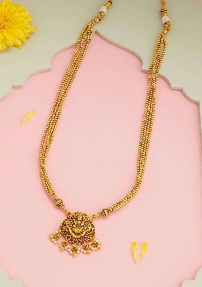 Copper Gold-Plated Temple Necklace for Women | Traditional Temple Jewellery for Wedding & Festive Wear | Gift for Her - Indya