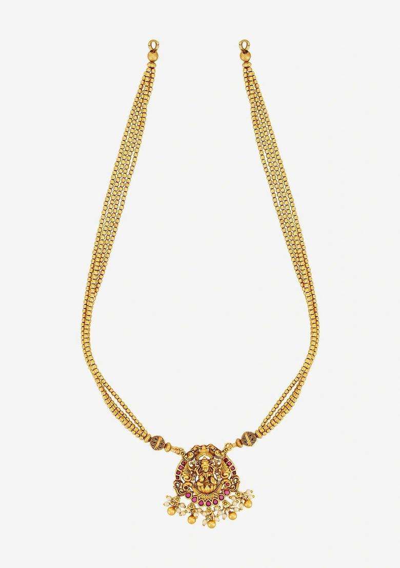 Copper Gold-Plated Temple Necklace for Women | Traditional Temple Jewellery for Wedding & Festive Wear | Gift for Her - Indya