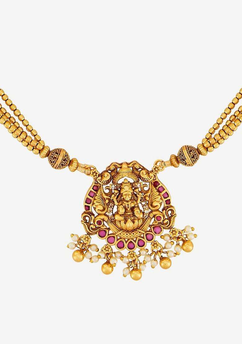 Copper Gold-Plated Temple Necklace for Women | Traditional Temple Jewellery for Wedding & Festive Wear | Gift for Her - Indya