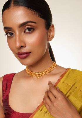 92.5 Sterling Silver Gold-Plated Artificial Stones Necklace for Women | Traditional Temple Jewellery for Wedding & Festive Wear | Gift for Her