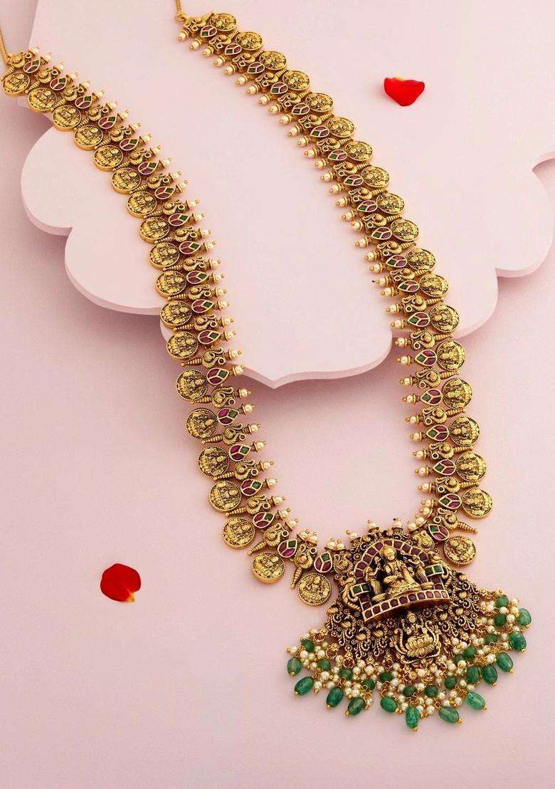 Copper Gold-Plated Temple Necklace for Women | Traditional Temple Jewellery for Wedding & Festive Wear | Gift for Her - Indya