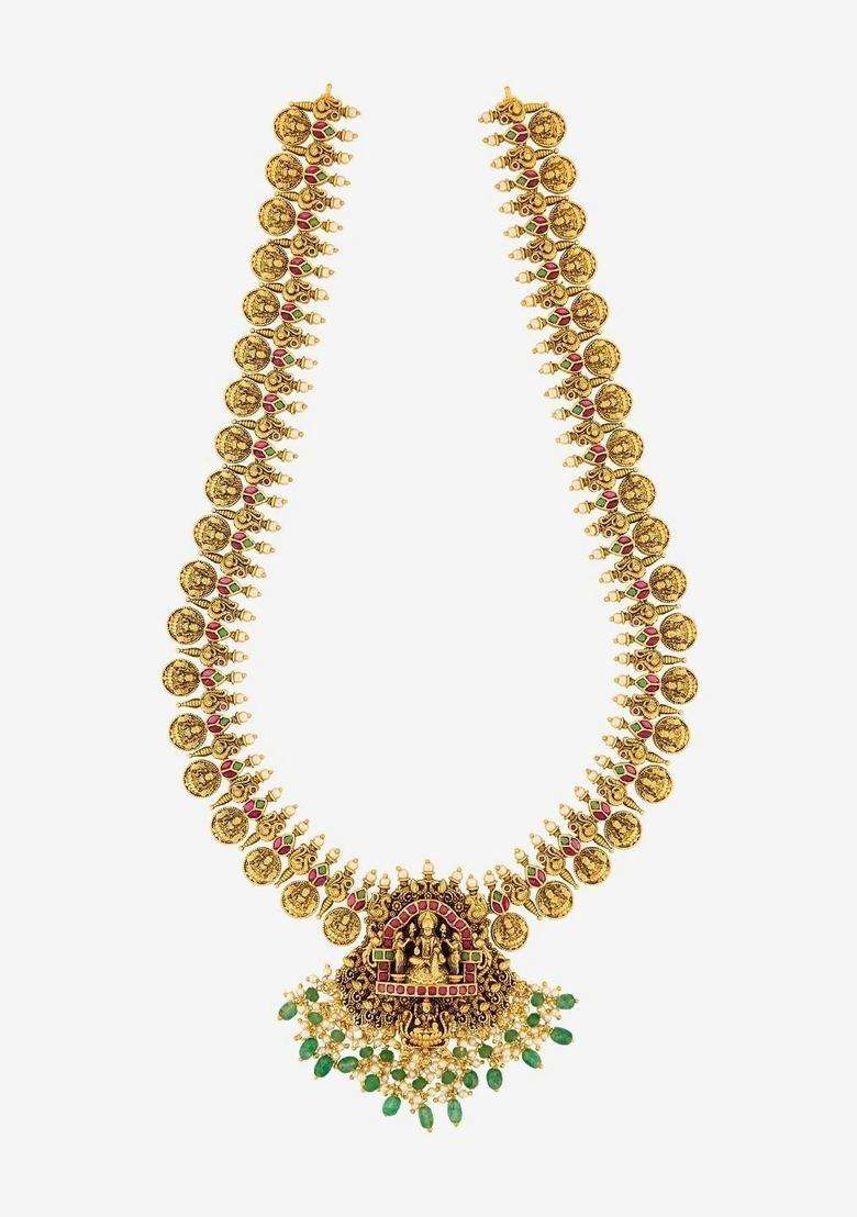 Copper Gold-Plated Temple Necklace for Women | Traditional Temple Jewellery for Wedding & Festive Wear | Gift for Her - Indya