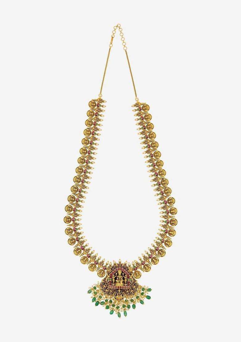 Copper Gold-Plated Temple Necklace for Women | Traditional Temple Jewellery for Wedding & Festive Wear | Gift for Her - Indya