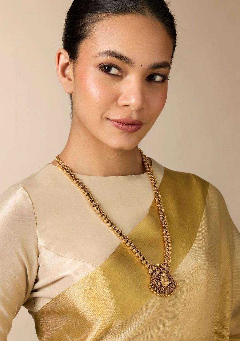 Copper Gold-Plated Temple Necklace for Women | Traditional Temple Jewellery for Wedding & Festive Wear | Gift for Her - Indya