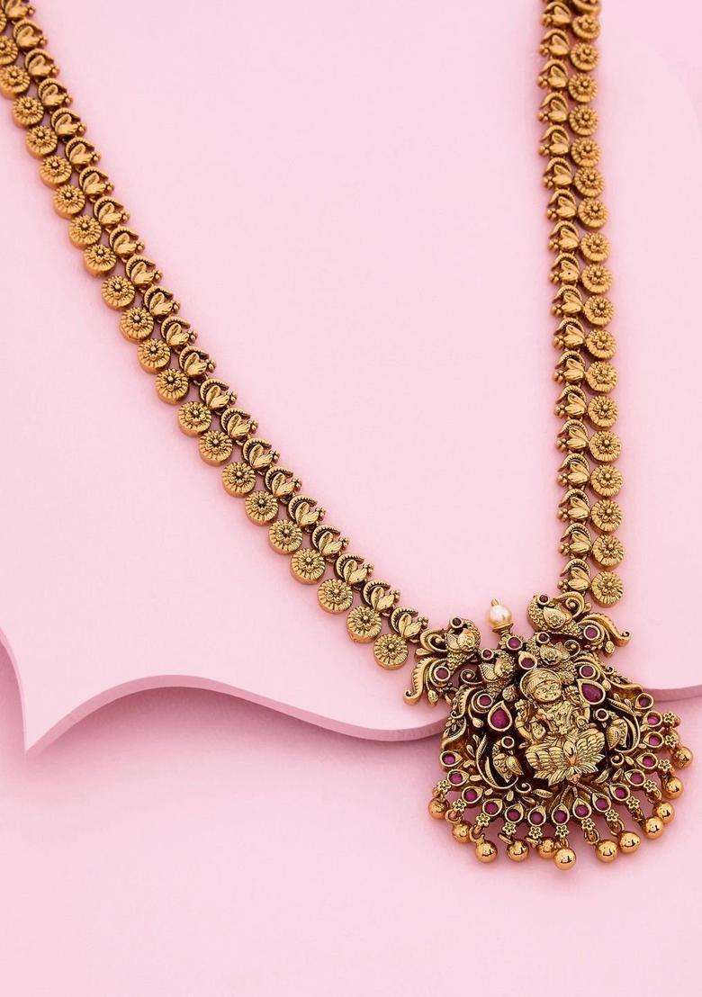 Copper Gold-Plated Temple Necklace for Women | Traditional Temple Jewellery for Wedding & Festive Wear | Gift for Her - Indya