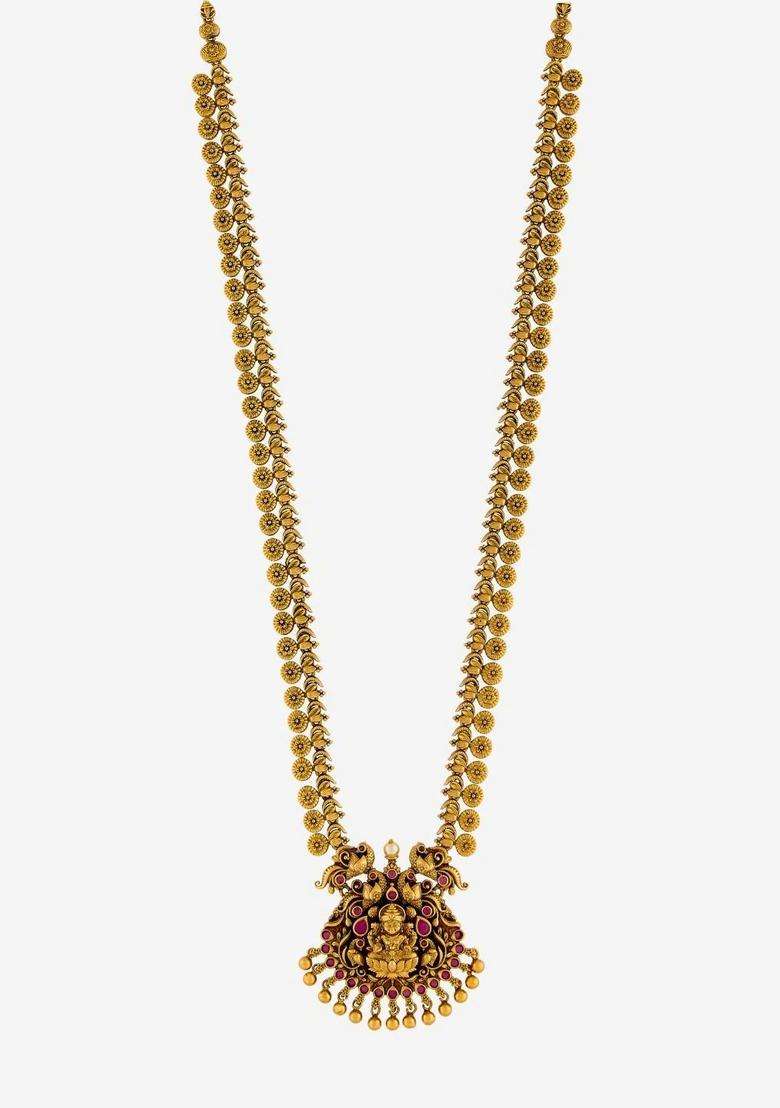 Copper Gold-Plated Temple Necklace for Women | Traditional Temple Jewellery for Wedding & Festive Wear | Gift for Her - Indya