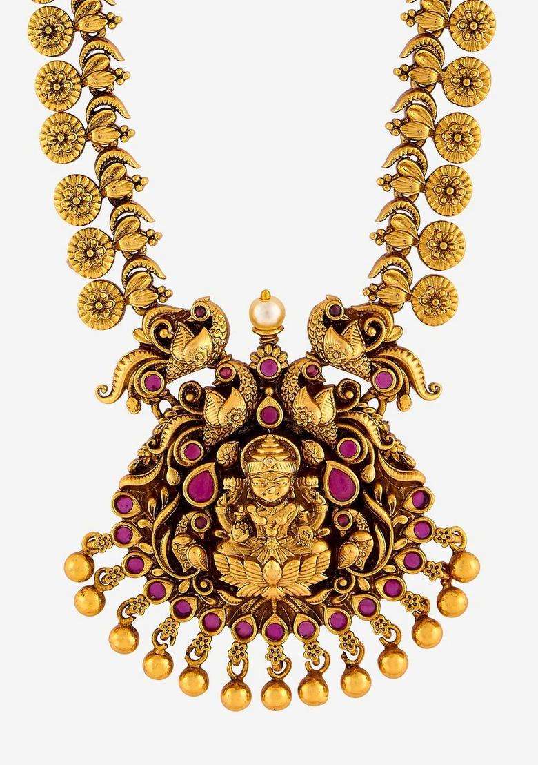Copper Gold-Plated Temple Necklace for Women | Traditional Temple Jewellery for Wedding & Festive Wear | Gift for Her - Indya