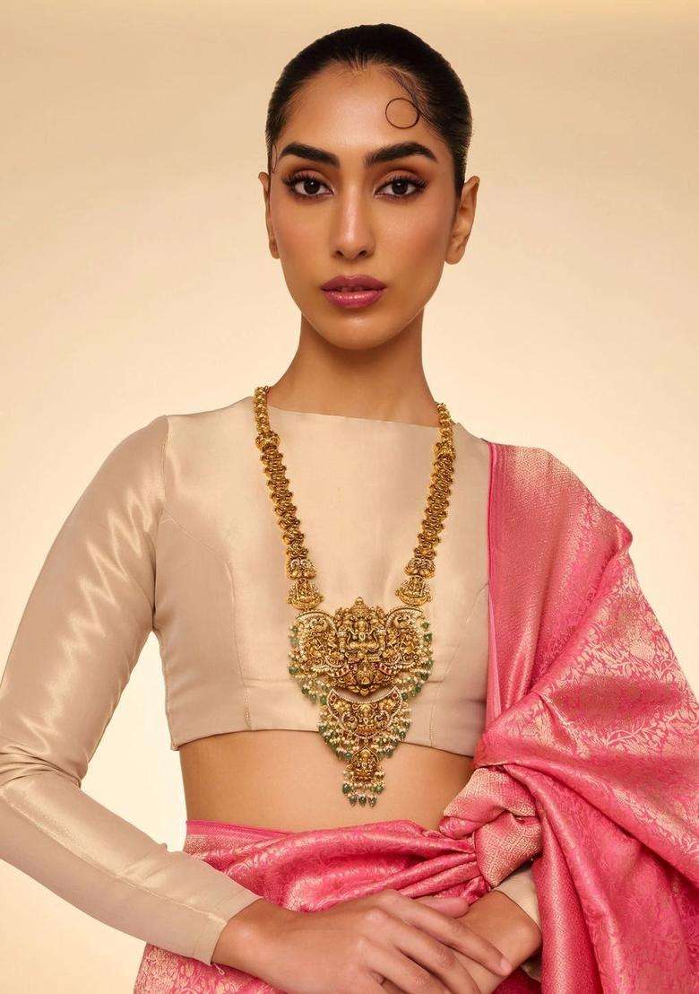 Copper Gold-Plated Temple Necklace for Women | Traditional Temple Jewellery for Wedding & Festive Wear | Gift for Her - Indya