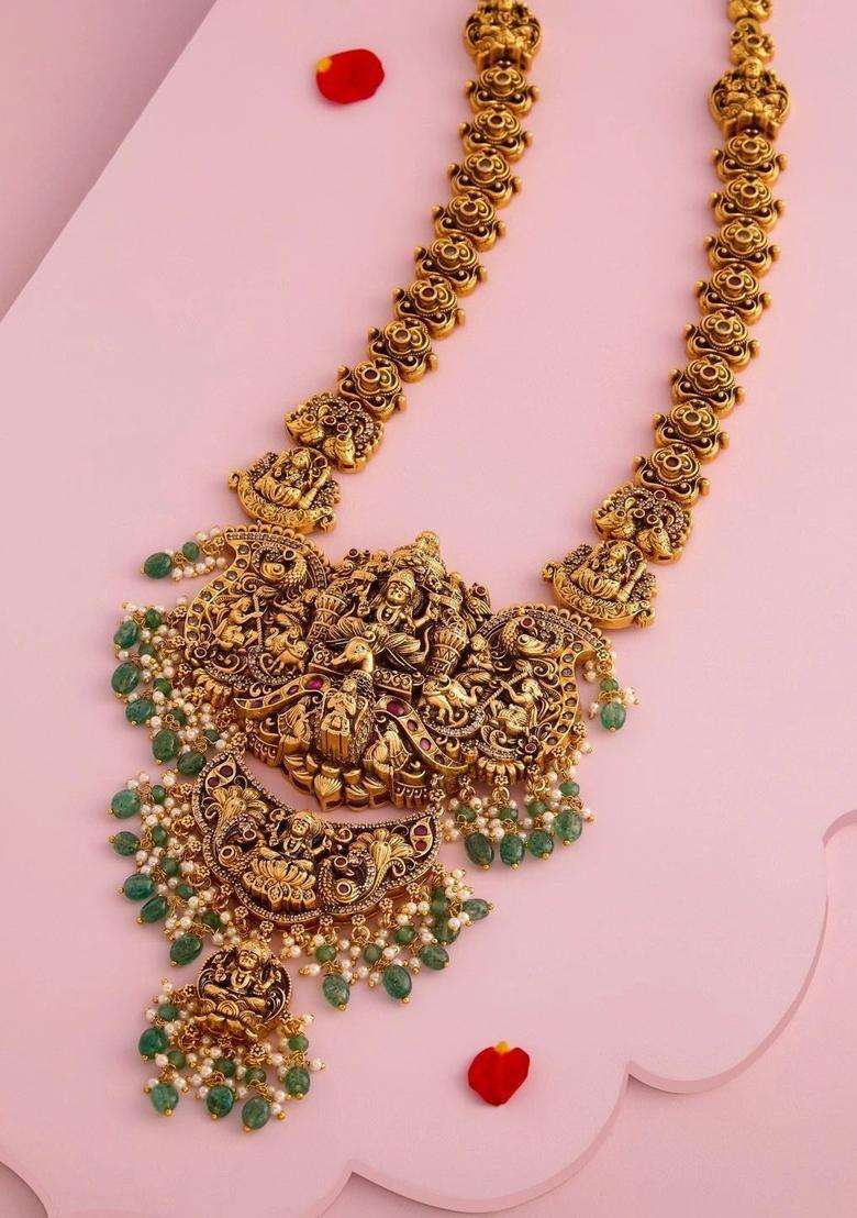 Copper Gold-Plated Temple Necklace for Women | Traditional Temple Jewellery for Wedding & Festive Wear | Gift for Her - Indya