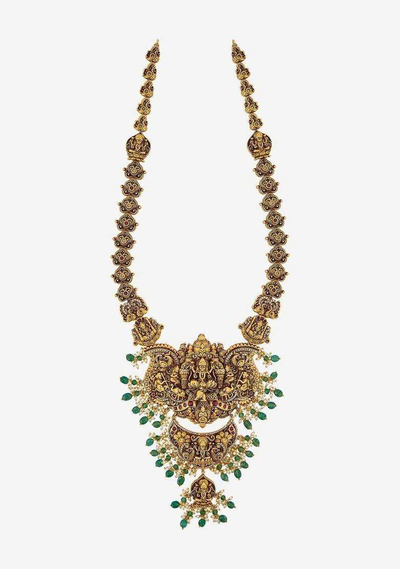 Copper Gold-Plated Temple Necklace for Women | Traditional Temple Jewellery for Wedding & Festive Wear | Gift for Her - Indya