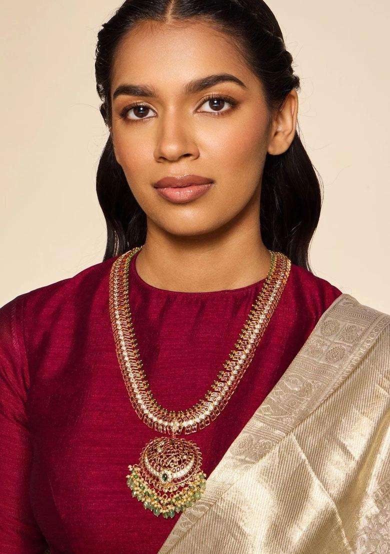 Copper Gold-Plated Temple Necklace for Women | Traditional Temple Jewellery for Wedding & Festive Wear | Gift for Her - Indya