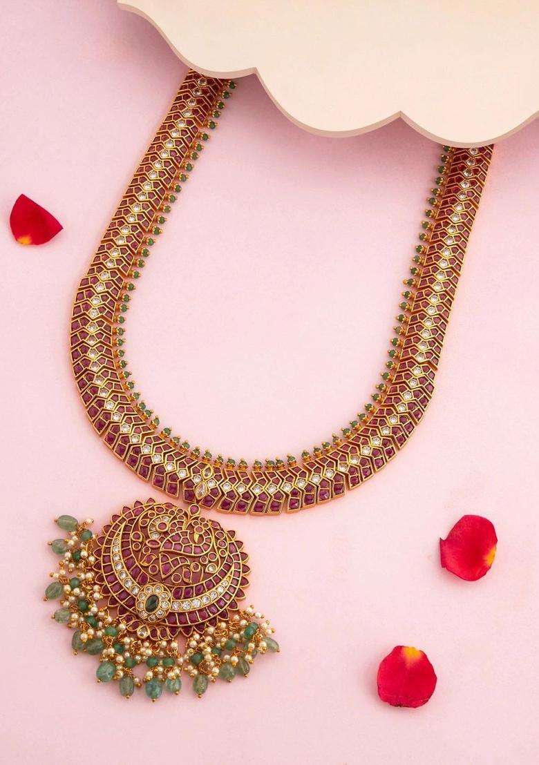 Copper Gold-Plated Temple Necklace for Women | Traditional Temple Jewellery for Wedding & Festive Wear | Gift for Her - Indya