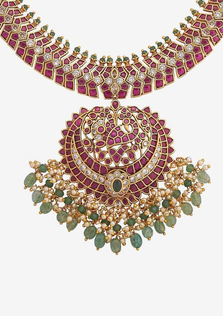 Copper Gold-Plated Temple Necklace for Women | Traditional Temple Jewellery for Wedding & Festive Wear | Gift for Her - Indya