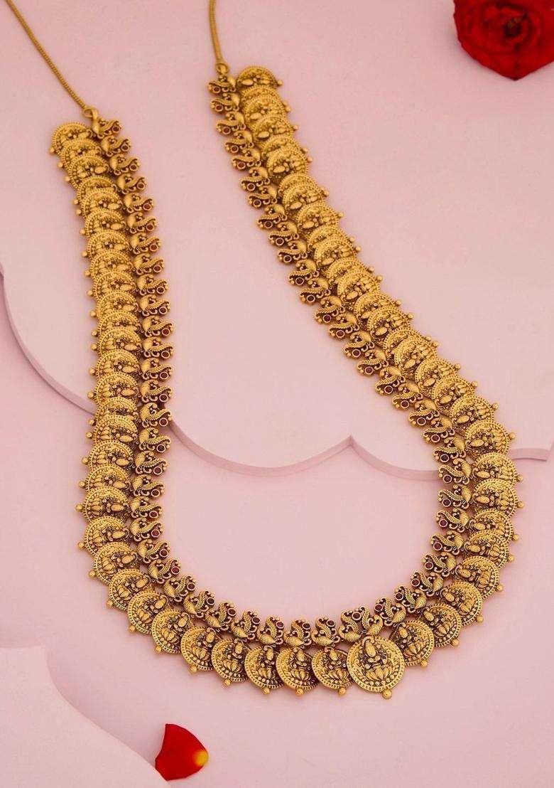 Copper Gold-Plated Temple Necklace for Women | Traditional Temple Jewellery for Wedding & Festive Wear | Gift for Her - Indya