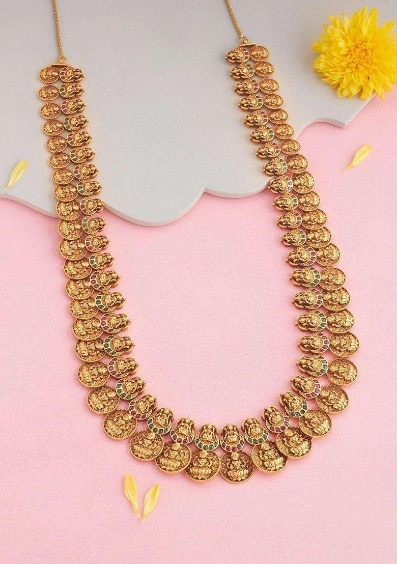 Copper Gold-Plated Temple Necklace for Women | Traditional Temple Jewellery for Wedding & Festive Wear | Gift for Her - Indya