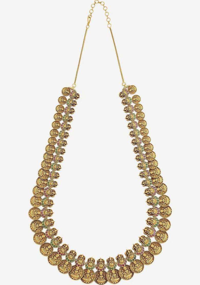 Copper Gold-Plated Temple Necklace for Women | Traditional Temple Jewellery for Wedding & Festive Wear | Gift for Her - Indya