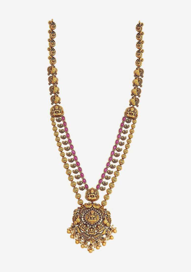Copper Gold-Plated Temple Necklace for Women | Traditional Temple Jewellery for Wedding & Festive Wear | Gift for Her - Indya