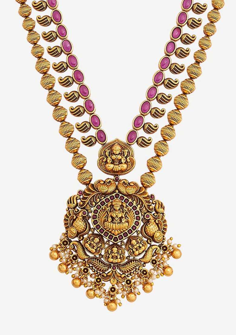 Copper Gold-Plated Temple Necklace for Women | Traditional Temple Jewellery for Wedding & Festive Wear | Gift for Her - Indya
