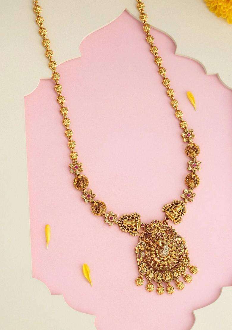 Copper Gold-Plated Temple Necklace for Women | Traditional Temple Jewellery for Wedding & Festive Wear | Gift for Her - Indya