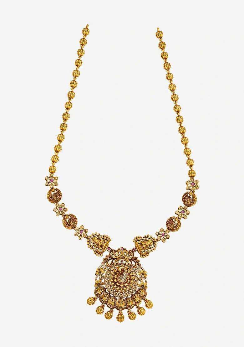 Copper Gold-Plated Temple Necklace for Women | Traditional Temple Jewellery for Wedding & Festive Wear | Gift for Her - Indya