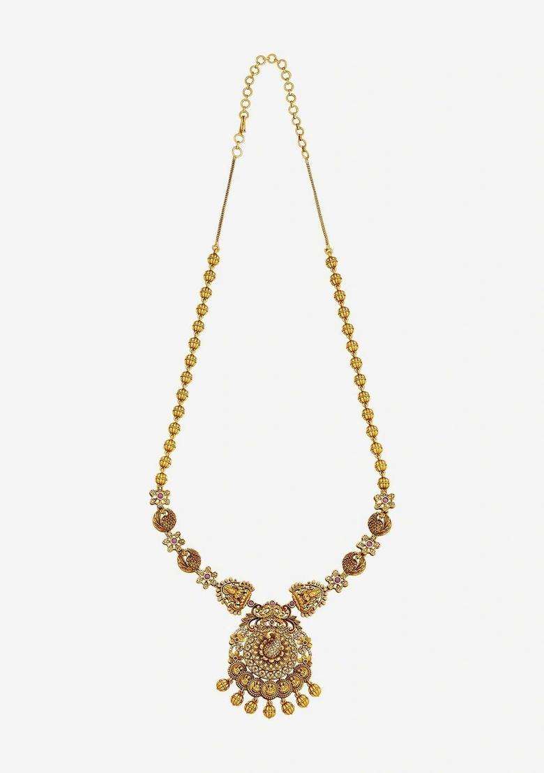 Copper Gold-Plated Temple Necklace for Women | Traditional Temple Jewellery for Wedding & Festive Wear | Gift for Her - Indya