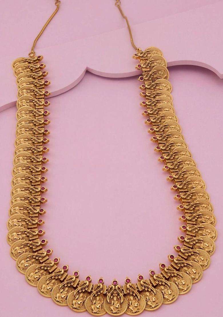 Copper Gold-Plated Temple Necklace for Women | Traditional Temple Jewellery for Wedding & Festive Wear | Gift for Her - Indya