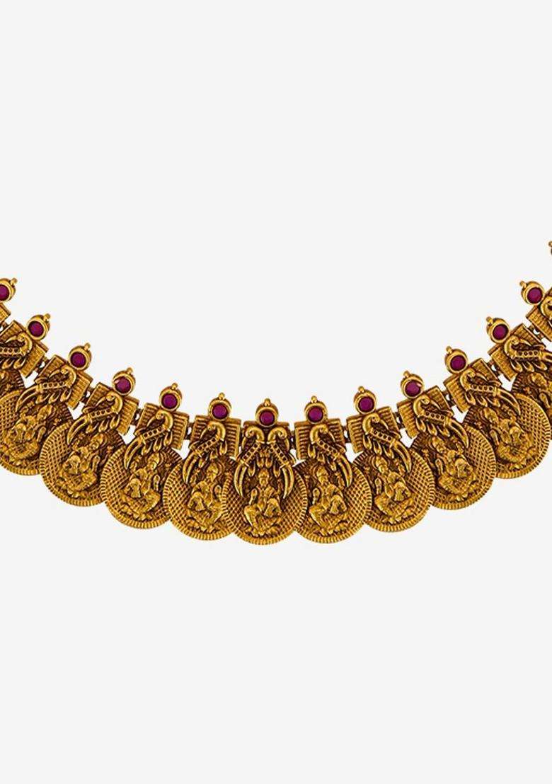 Copper Gold-Plated Temple Necklace for Women | Traditional Temple Jewellery for Wedding & Festive Wear | Gift for Her - Indya