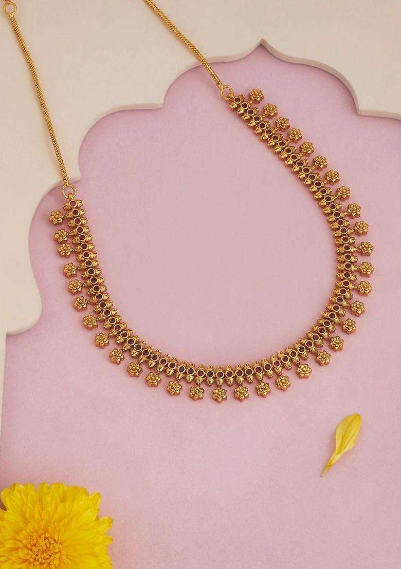 Copper Gold-Plated Temple Necklace for Women | Traditional Temple Jewellery for Wedding & Festive Wear | Gift for Her - Indya