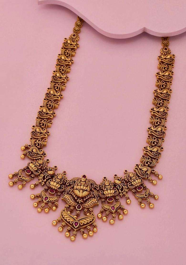 Copper Gold-Plated Temple Necklace for Women | Traditional Temple Jewellery for Wedding & Festive Wear | Gift for Her - Indya