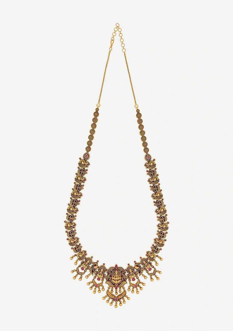 Copper Gold-Plated Temple Necklace for Women | Traditional Temple Jewellery for Wedding & Festive Wear | Gift for Her - Indya