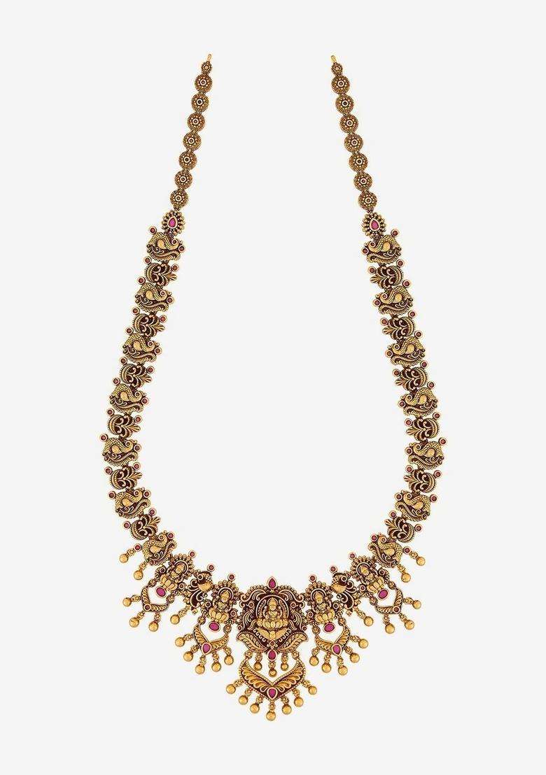 Copper Gold-Plated Temple Necklace for Women | Traditional Temple Jewellery for Wedding & Festive Wear | Gift for Her - Indya