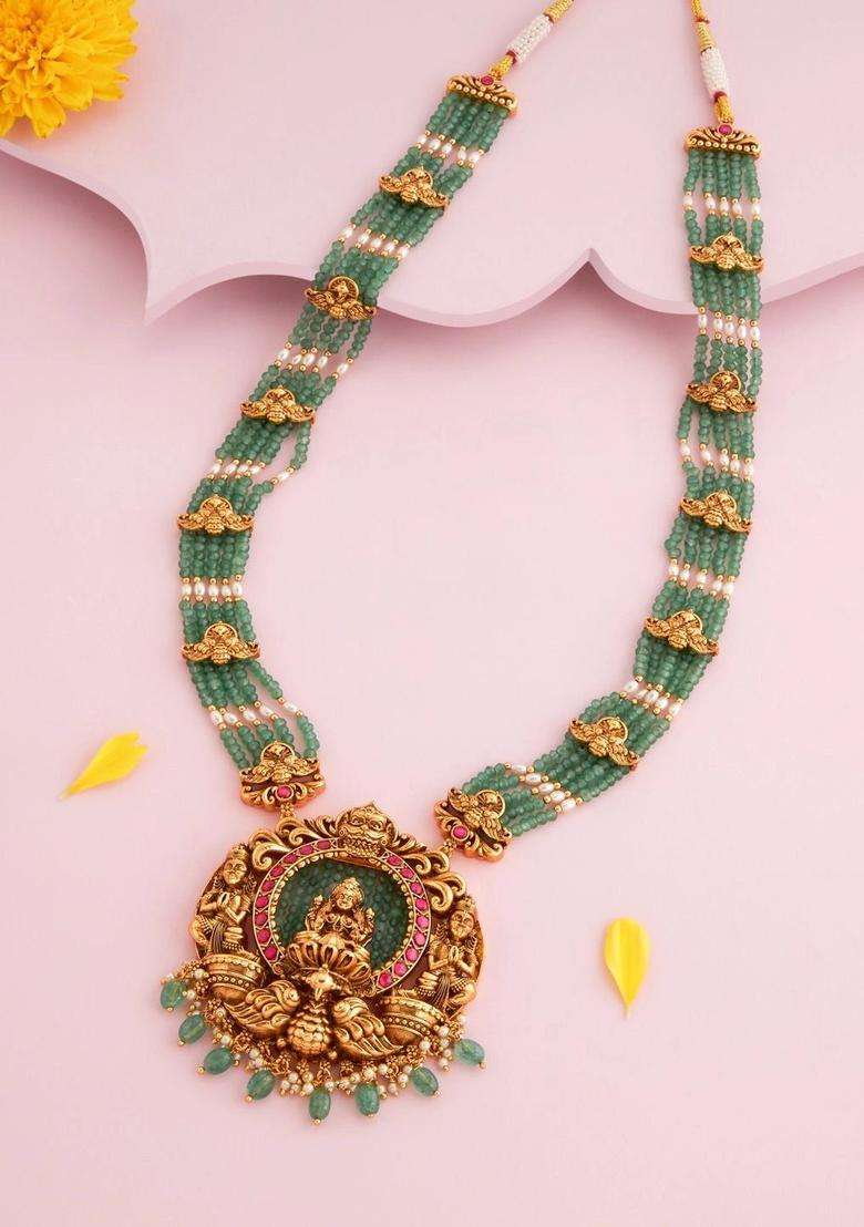 Copper Gold-Plated Temple Necklace for Women | Traditional Temple Jewellery for Wedding & Festive Wear | Gift for Her - Indya