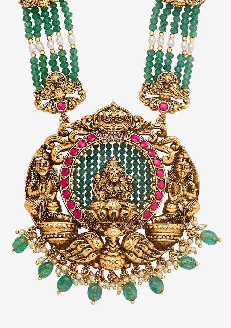 Copper Gold-Plated Temple Necklace for Women | Traditional Temple Jewellery for Wedding & Festive Wear | Gift for Her - Indya