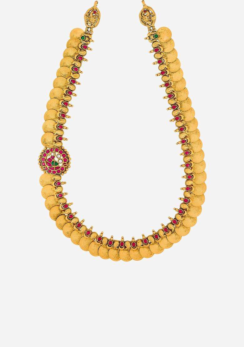 Green Silver Gold-Plated Temple Ruby Ethnic Necklace for Women | Traditional Temple Jewellery for Wedding & Festive Wear | Gift for Her - Indya