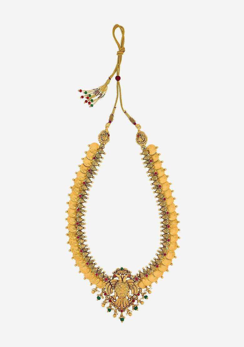 Green Silver Gold-Plated Temple Ruby Ethnic Necklace for Women | Traditional Temple Jewellery for Wedding & Festive Wear | Gift for Her - Indya