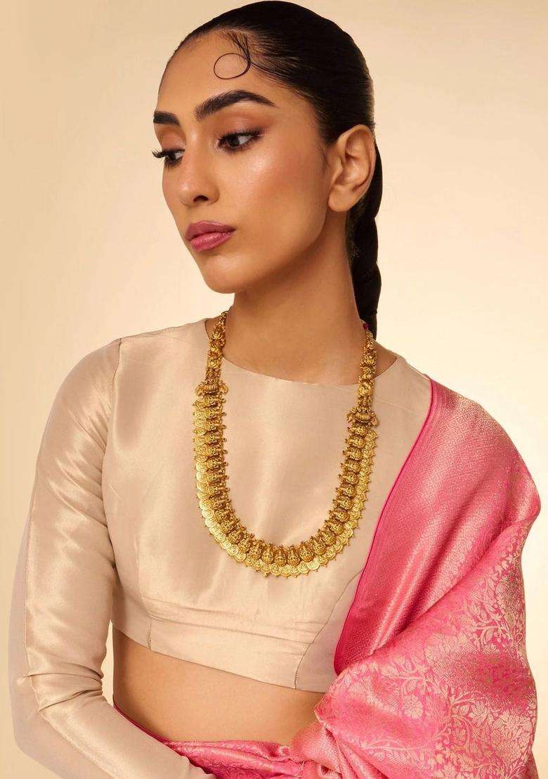 Sterling Silver Gold-Plated Temple Necklace for Women | Traditional Temple Jewellery for Wedding & Festive Wear | Gift for Her - Indya