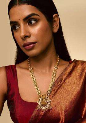 Sterling Silver Gold-Plated Temple Necklace for Women | Traditional Temple Jewellery for Wedding & Festive Wear | Gift for Her