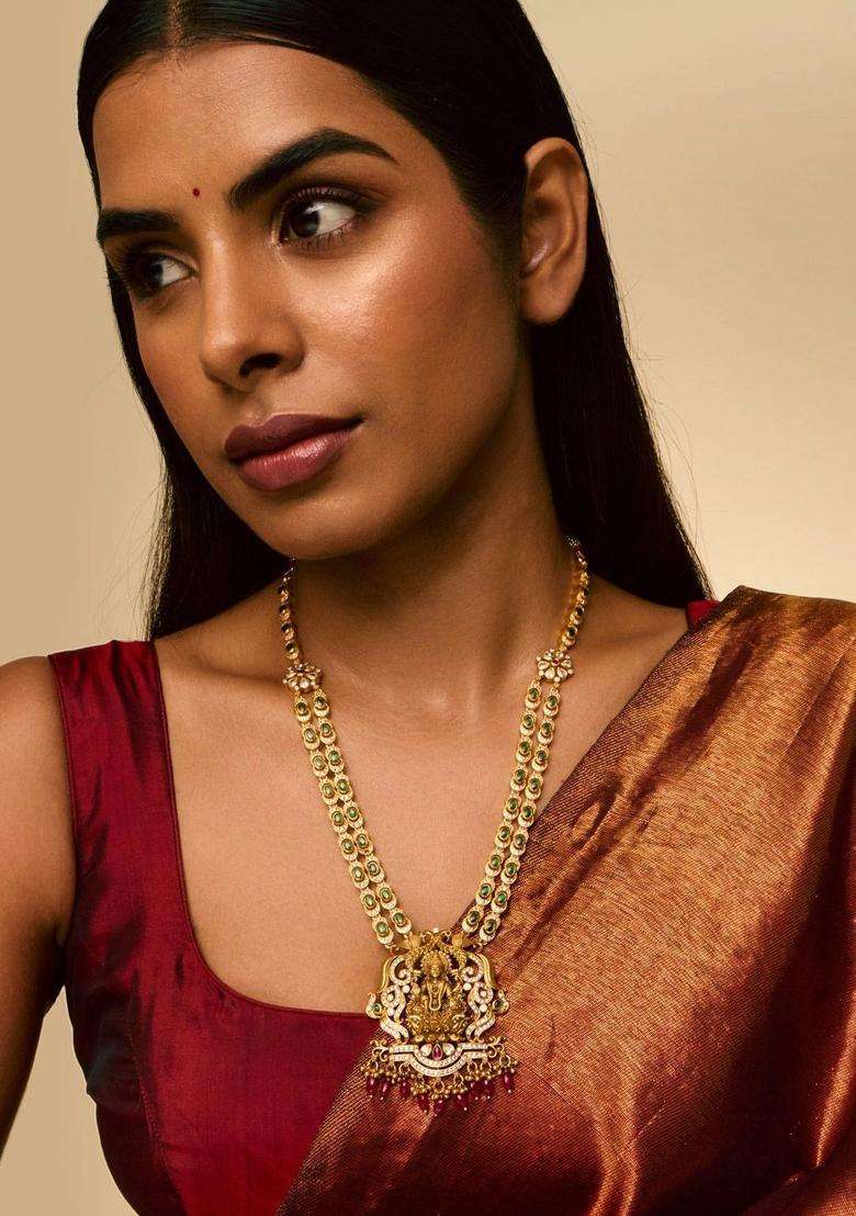 Sterling Silver Gold-Plated Temple Necklace for Women | Traditional Temple Jewellery for Wedding & Festive Wear | Gift for Her - Indya