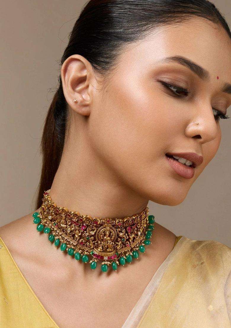 Sterling Silver Gold-Plated Temple Necklace for Women | Traditional Temple Jewellery for Wedding & Festive Wear | Gift for Her - Indya