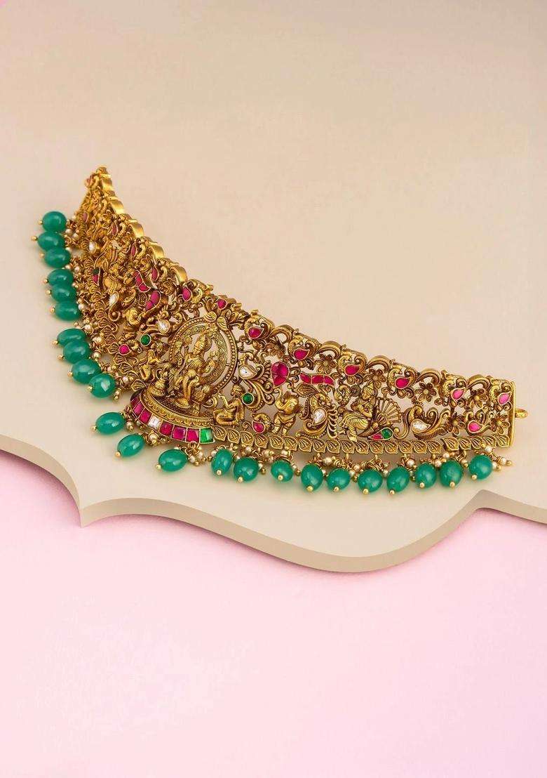 Sterling Silver Gold-Plated Temple Necklace for Women | Traditional Temple Jewellery for Wedding & Festive Wear | Gift for Her - Indya