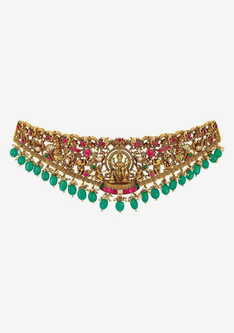 Sterling Silver Gold-Plated Temple Necklace for Women | Traditional Temple Jewellery for Wedding & Festive Wear | Gift for Her - Indya