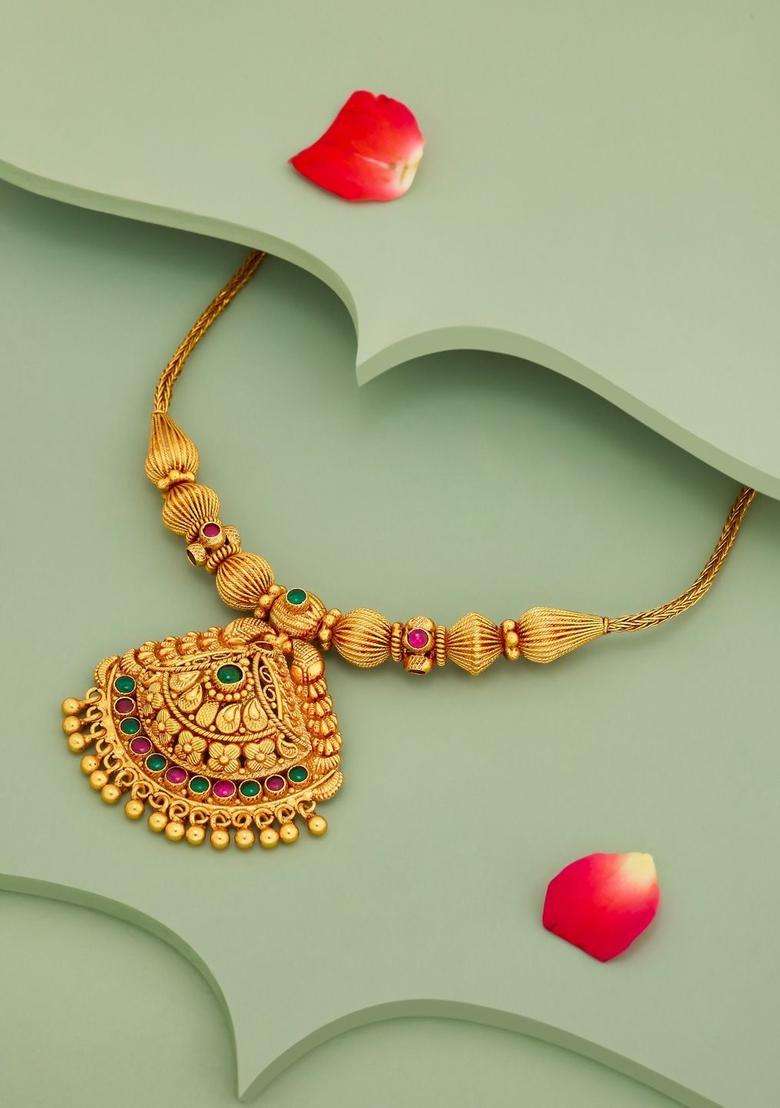 Sterling Silver Gold-Plated Temple Necklace for Women | Traditional Temple Jewellery for Wedding & Festive Wear | Gift for Her - Indya