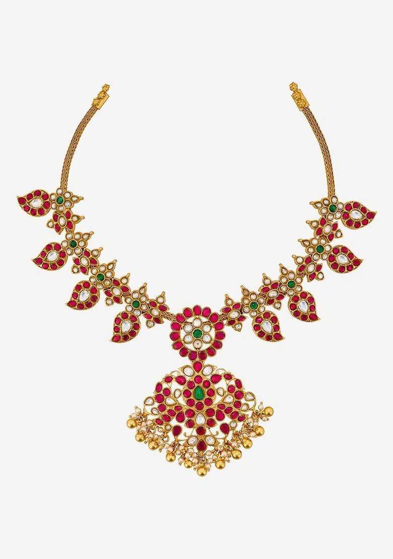 Sterling Silver Gold-Plated Temple Necklace for Women | Traditional Temple Jewellery for Wedding & Festive Wear | Gift for Her - Indya