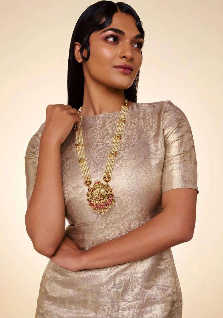 Copper Gold-Plated Temple Necklace for Women | Traditional Temple Jewellery for Wedding & Festive Wear | Gift for Her - Indya